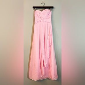 David’s Bridal Pink Strapless Crinkle Chiffon Dress With Cascade Skirt